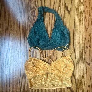 Lot Of 2 Gilly Hicks Bralettes Lace Green Gold Wire Free Size XS EUC